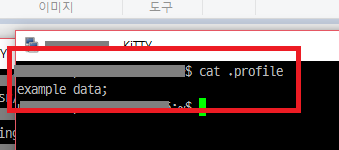 [ 다음과 같이 cat .profile을 해 보았을 때, 프로필 파일이 이상함을 알 수 있다. ]